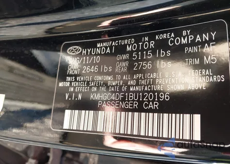 2011 Hyundai Genesis 4.6 из США, поврежденный, VIN KMHGC4DF1BU120196